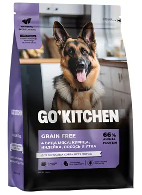 GO’KITCHEN ADULT 4 Meat Recipe сухой беззерновой корм для взрослых собак всех пород с курицей, индейкой, лососем и уткой