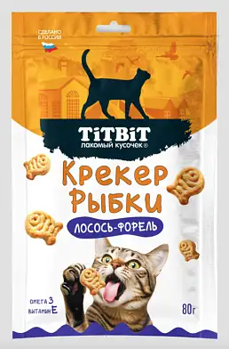 TiTBiT Лакомый кусочек лакомство для кошек, крекер с лососем и форелью, рыбки